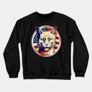 Angry Cat Retro American USA Flag 4th July Pop Art Cat Lover Crewneck Sweatshirt